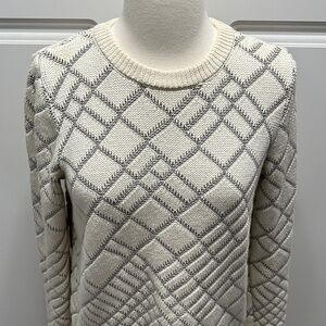 Ivanka Trump Cream and Gray Geometric Sweater